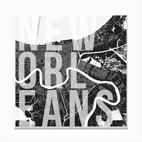 New Orleans Mono Street Map Text Overlay Square Canvas Print
