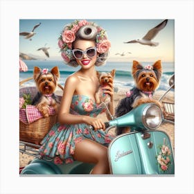 Pin Up Girl With Dogs 1 Canvas Print
