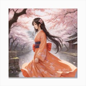 Asian Girl In Kimono Canvas Print