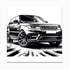 A Black And White Pencil Sketch Of A Range Rover Sport 2 Canvas Print