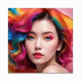 Beautiful Asian Woman With Colorful Hair Canvas Print