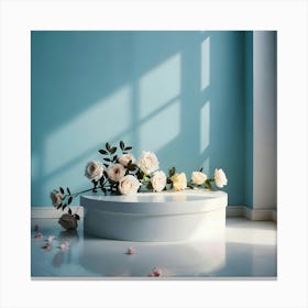 White Vase With Roses Canvas Print