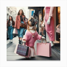 French Bulldog With Shopping Bags Canvas Print