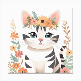 Floral Baby Cat Nursery Illustration (31) Canvas Print