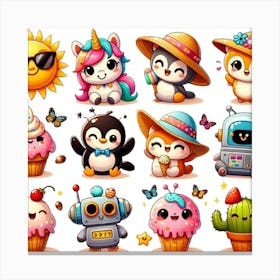 Cute Kawaii Animals Canvas Print