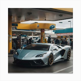 Exotic Car At Gas Station 1 Canvas Print