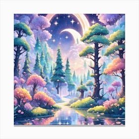 A Fantasy Forest With Twinkling Stars In Pastel Tone Square Composition 205 Canvas Print