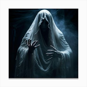 Ghostly Figure Draped In A Shroud Like Veil Hands Reaching Out As If For Help Eyes Wide With Blind (6) Canvas Print