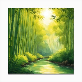 A Stream In A Bamboo Forest At Sun Rise Square Composition 285 Canvas Print