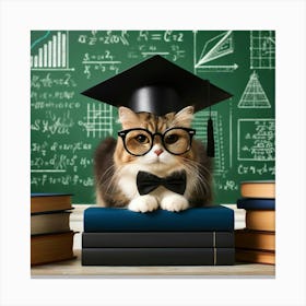 Scholar Cat Wall Print Art A Charming Depiction Of A Studious Cat, Perfect For Combining A Love Of Cats And Education In Any Space Canvas Print