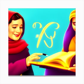 Two Women Reading A Book Canvas Print