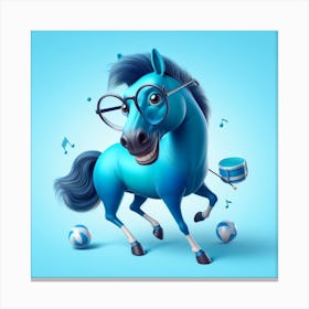 Blue Horse With Glasses Canvas Print