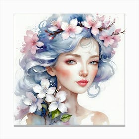 Watercolor Of A Girl With Flowers Canvas Print