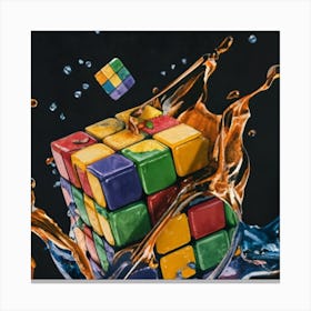 Colorful Rubiks Cube Dripping Paint 14 Canvas Print