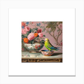 Budgie on a bowl chinoiserie 1 Canvas Print