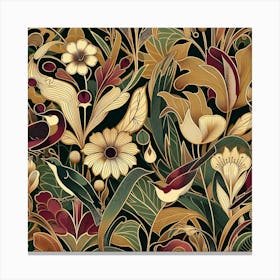 Floral Pattern With Birds And Flowers Canvas Print