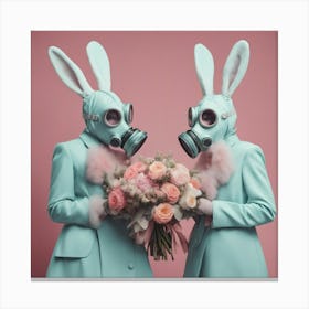 Two Bunnies In Gas Masks Canvas Print