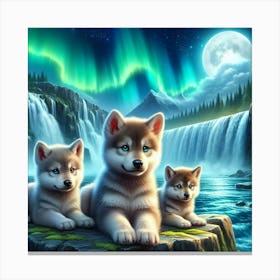 Aurora Borealis wolf pups Canvas Print