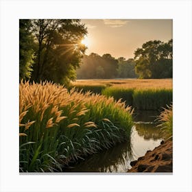 Sunrise Over A Field Canvas Print