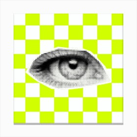 Checkerboard Eye Lime Green Canvas Print