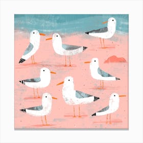 Seagulls On The Shore 2 Square Canvas Print