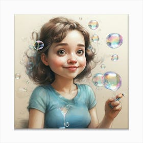 Little Girl With Soap Bubbles Canvas Print