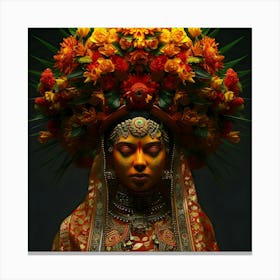 Woman With Flowers On Her Head 3 Canvas Print