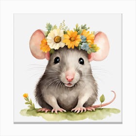 Floral Baby Rat Nursery Illustration (45) Canvas Print