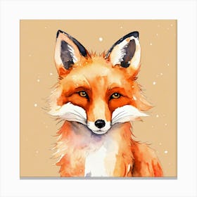 Orange Cute Watercolor Fox (3) Canvas Print