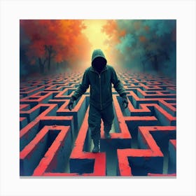 Horror Figure Emerging From A Colorful, Eerie Watercolor Maze 1 Canvas Print