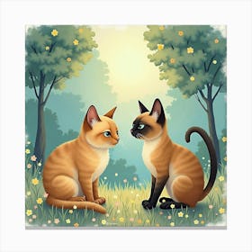 Human And Tonkinese Cat Enjoying A Peaceful Evening, Watercolor Style 1 Canvas Print