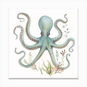 Storybook Style Octopus With Ocean Plants 3 Canvas Print