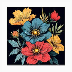 Flowers On Black Background Canvas Print