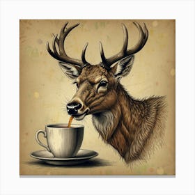 Deer Drinking Tea 1 Canvas Print