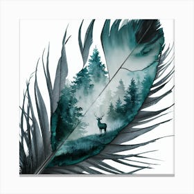 Mystic Forest Feather An Intricate Watercolor Landscape Within Nature S Quill (1) Canvas Print