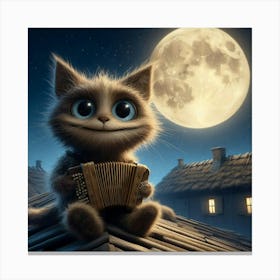 Cat And The Moon Canvas Print