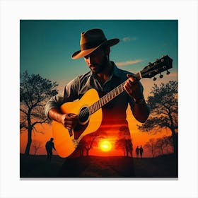 Sunset With Acoustic Guitar 1 Canvas Print