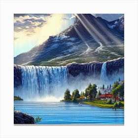 Waterfall in the mountains with stunning nature 1 Canvas Print