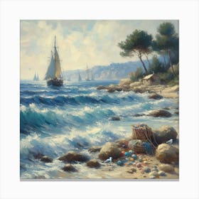 Sailboat On The Beach, Acrylic Painting Style 8 Canvas Print