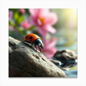 Ladybug On Rocks Canvas Print