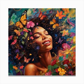 Afro-American Woman With Butterflies 1 Canvas Print