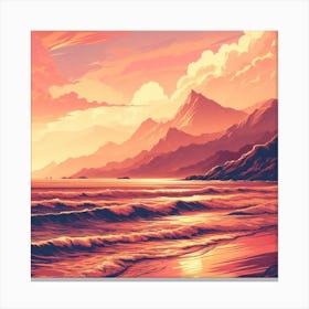 Evening Rosegold Beach at sunset amidst the mountains in an art print 2 Canvas Print