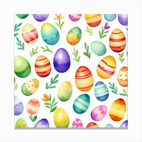 Pattern With Dyed Easter Eggs, Flowers And Leaves, In A Watercolor Painting Style Canvas Print