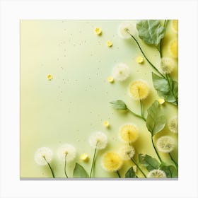 Dandelion Flowers On A Green Background Canvas Print