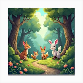 A Charming, Enchanted Forest With Playful Woodland Creatures 1 Canvas Print