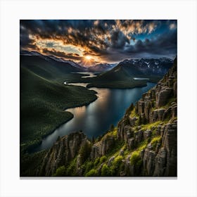 Sunset Over Lake Canvas Print