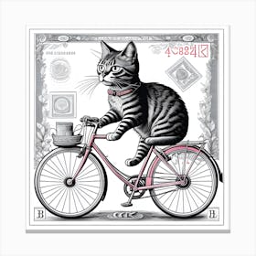 Cat On Bike Vintage Art Series Canvas Print