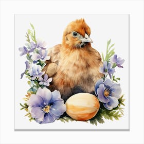 Easter Chicken With Flowers Canvas Print