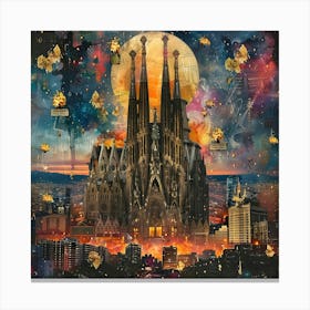 Sagrada Familia, retro collage Canvas Print