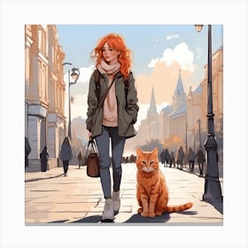 Girl With Cat Canvas Print